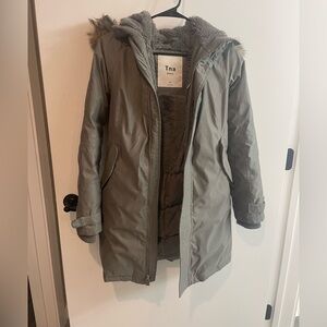 Aritzia Tna premium goose down Olive Green Parka with Faux Fur Hood